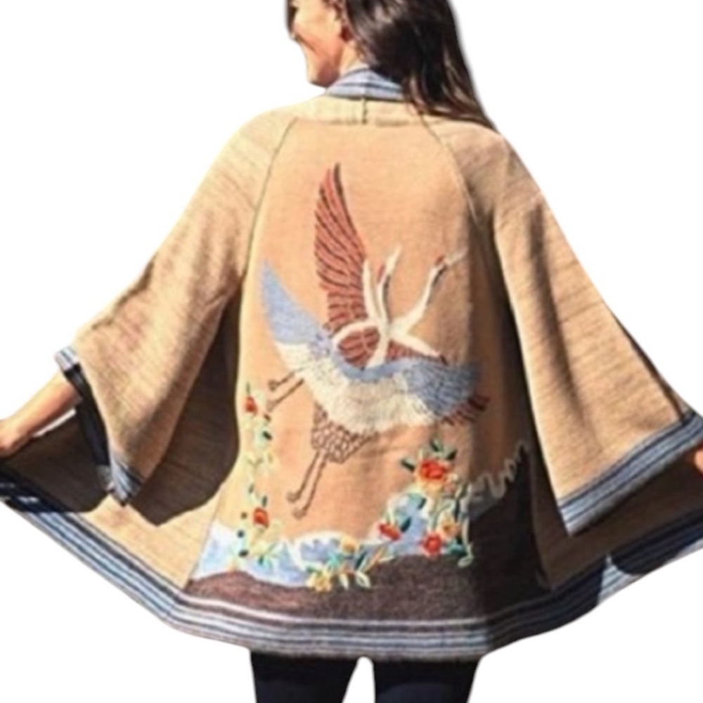 Anthropologie Embroidered Crane Cardigan NWOT